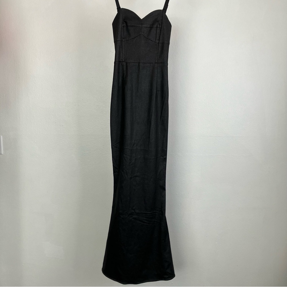 SOLD Collectif Black Glitter Maxi Prom Dress - Leather Look Mermaid Gown XS - Picture 5 of 16
